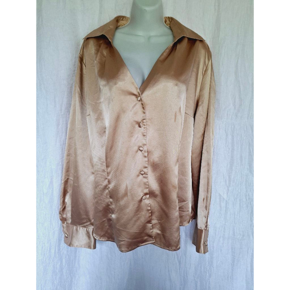 Cato Tops - Women's Cato Blouse - XL - Gold Holiday button front silky soft disco career
